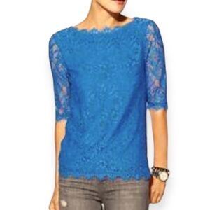 Pim + Larkin Griffin Boatneck Eyelash Lace Top Women’s Size Small in Royal Blue